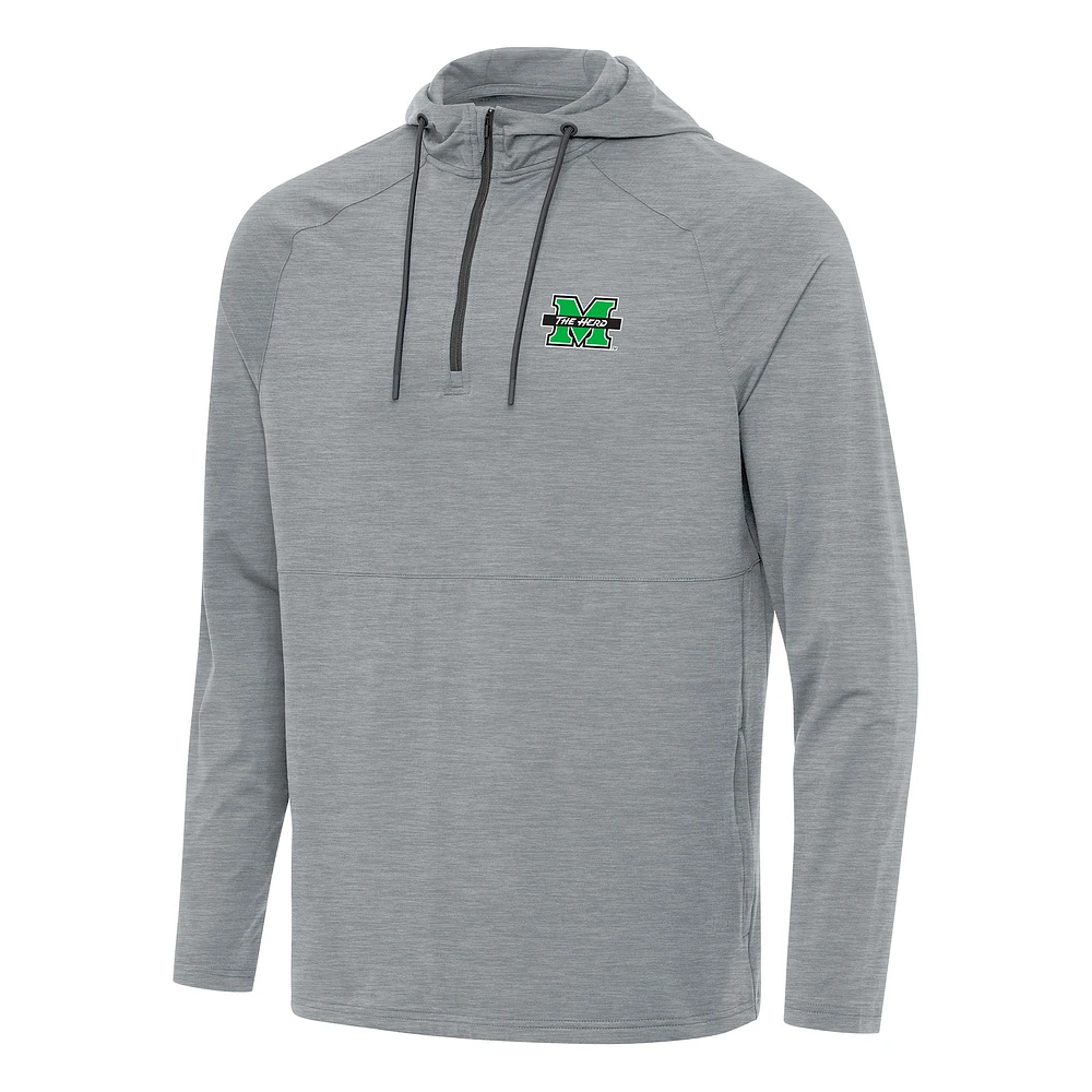 Men's Antigua Heather Gray Marshall Thundering Herd Spikes Raglan Quarter-Zip Hoodie