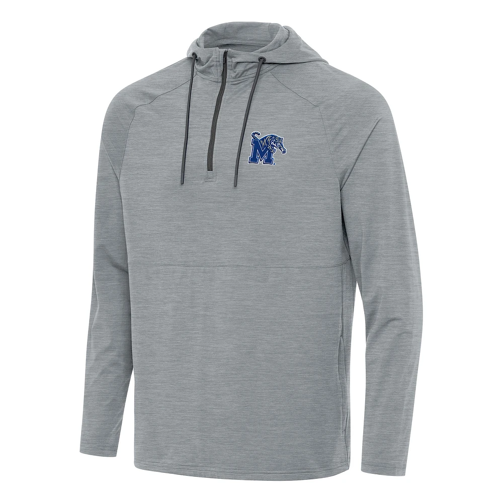 Men's Antigua Heather Gray Memphis Tigers Spikes Raglan Quarter-Zip Hoodie