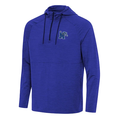 Men's Antigua Heather Royal Memphis Tigers Spikes Raglan Quarter-Zip Hoodie