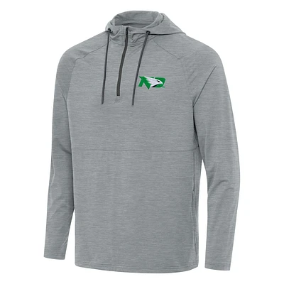 Men's Antigua Heather Gray North Dakota Spikes Quarter-Zip Hoodie