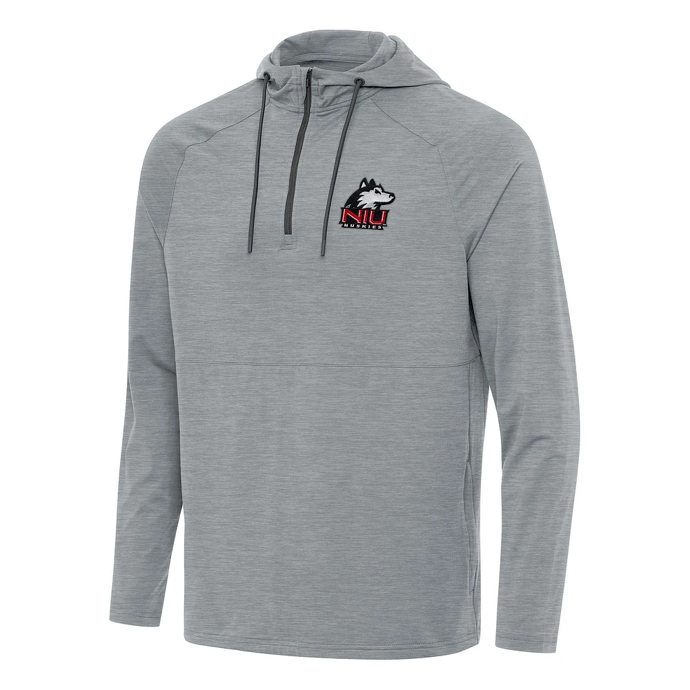 Men's Antigua Heather Gray Northern Illinois Huskies Spikes Raglan Quarter-Zip Hoodie