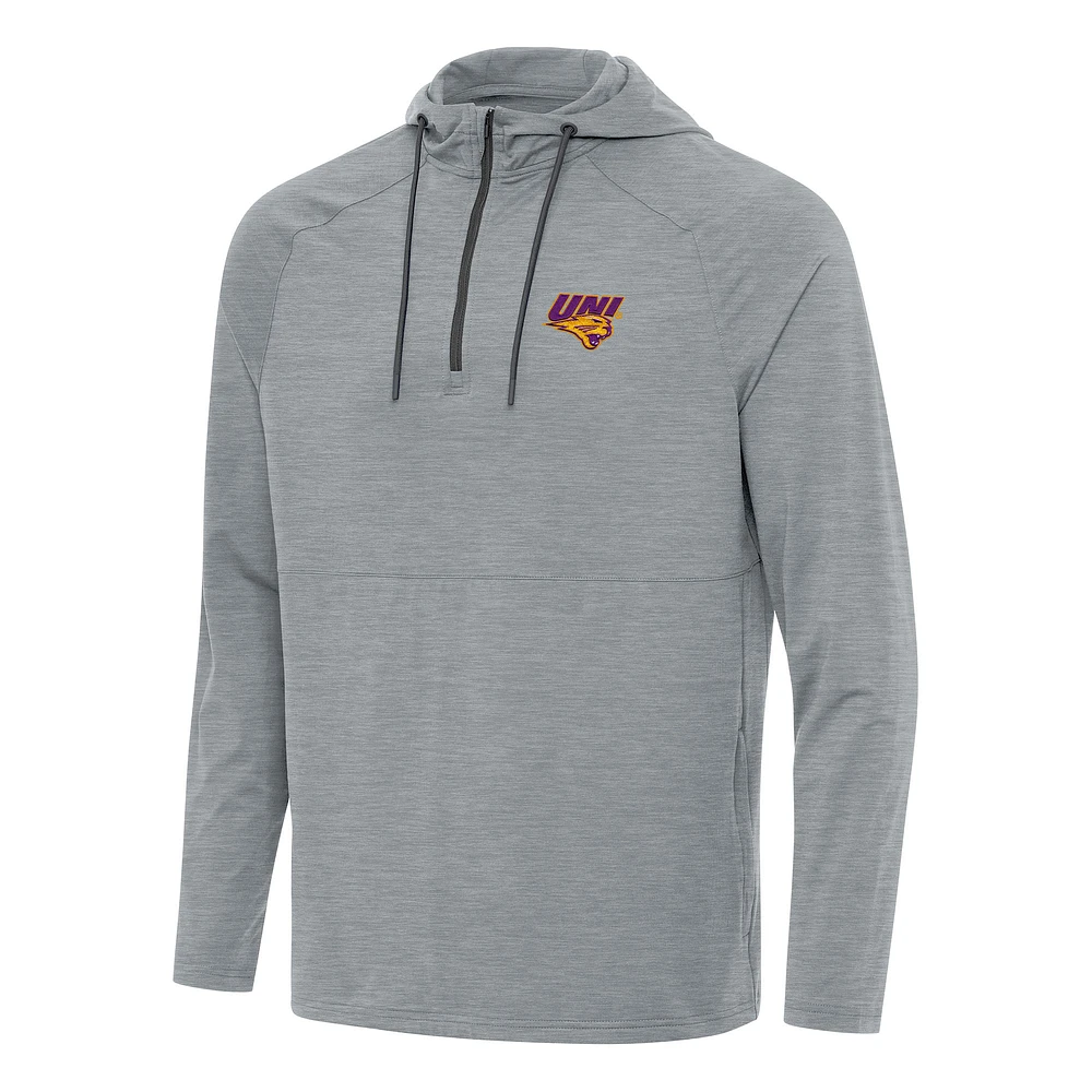 Men's Antigua Heather Northern Iowa Panthers Spikes Raglan Quarter-Zip Hoodie
