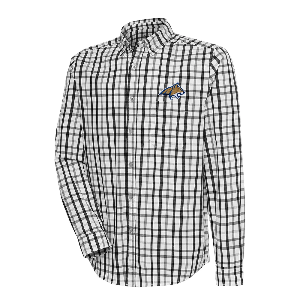 Men's Antigua Black/Gray Montana State Bobcats Tending 2 Tri-Blend Long Sleeve Full-Button Shirt