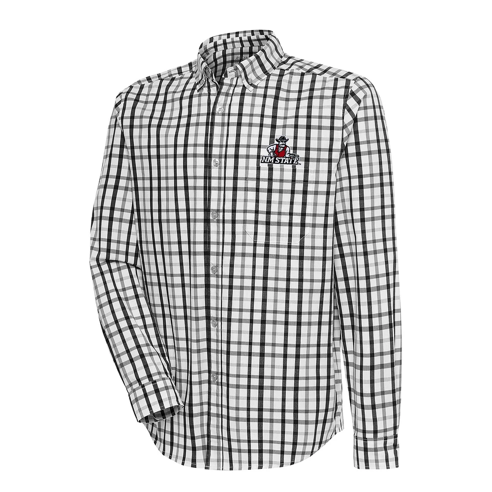 Men's Antigua Black/Gray New Mexico State Aggies Tending 2 Tri-Blend Long Sleeve Full-Button Shirt