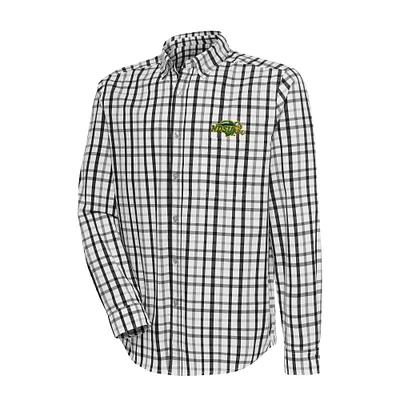Men's Antigua Black/Gray NDSU Bison Tending 2 Tri-Blend Long Sleeve Full-Button Shirt