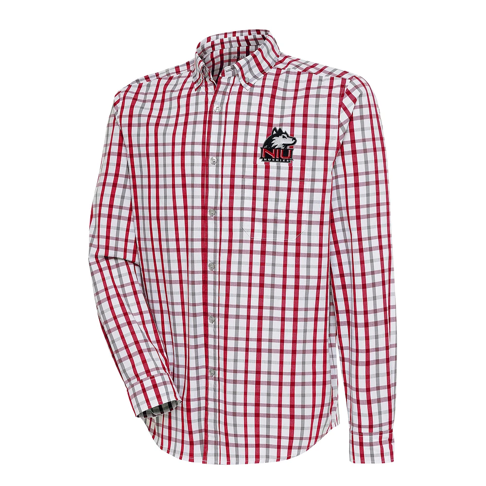 Men's Antigua Cardinal/Gray Northern Illinois Huskies Tending 2 Tri-Blend Long Sleeve Full-Button Shirt