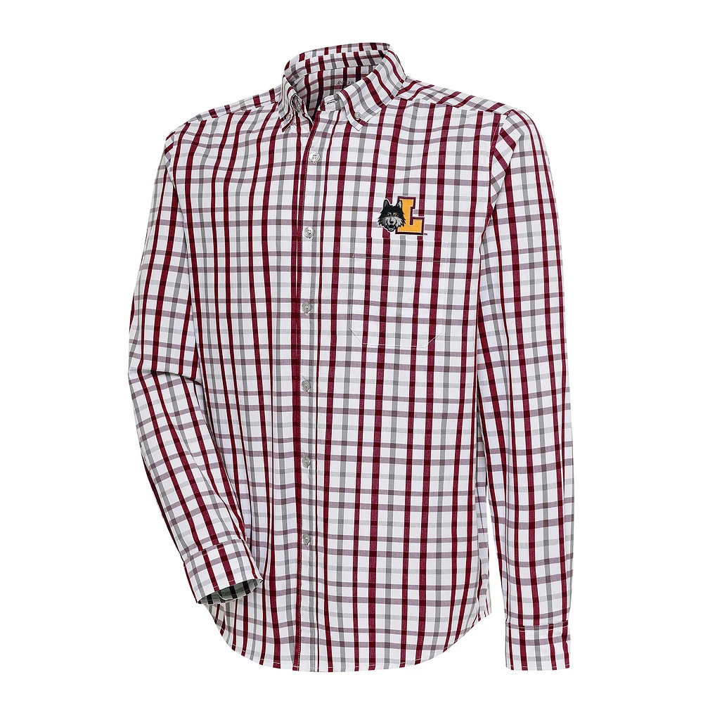 Men's Antigua Maroon/Gray Loyola Chicago Ramblers Tending 2 Button-Down Long Sleeve Shirt