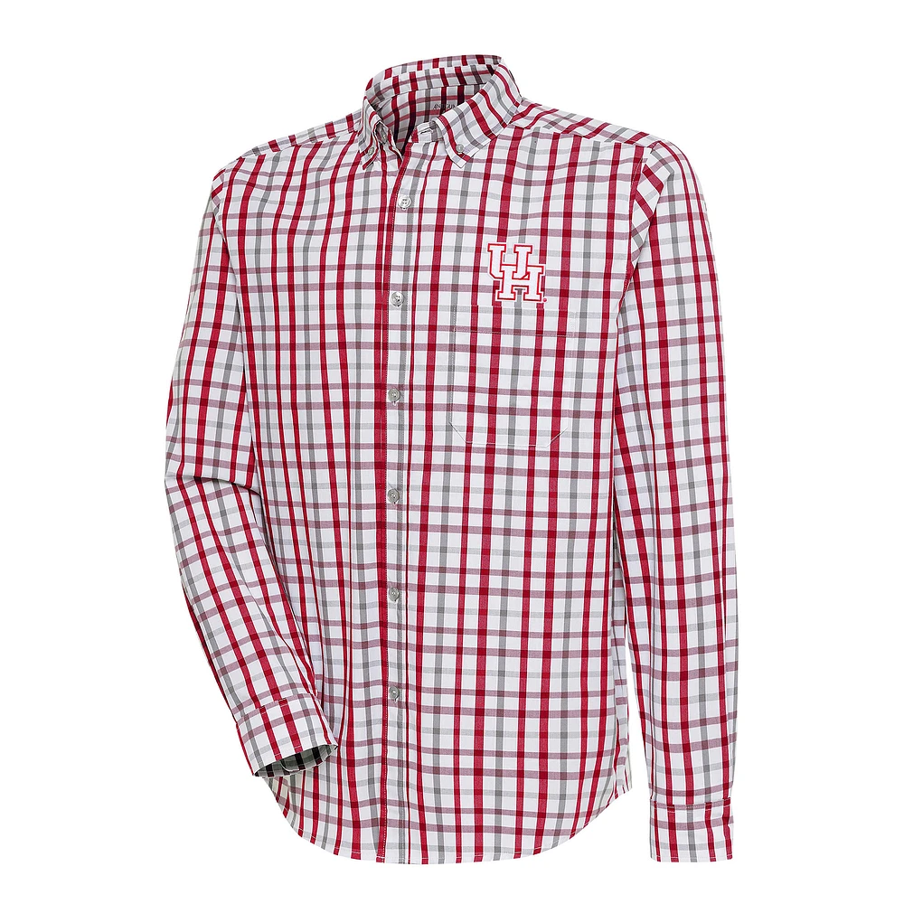 Men's Antigua /Gray Houston Cougars Tending 2 Tri-Blend Long Sleeve Full-Button Shirt
