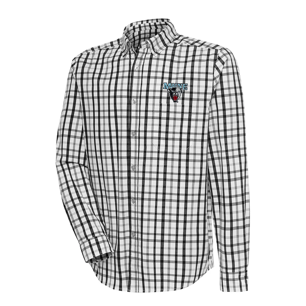 Men's Antigua Black/Gray Maine Black Bears Tending 2 Tri-Blend Long Sleeve Full-Button Shirt