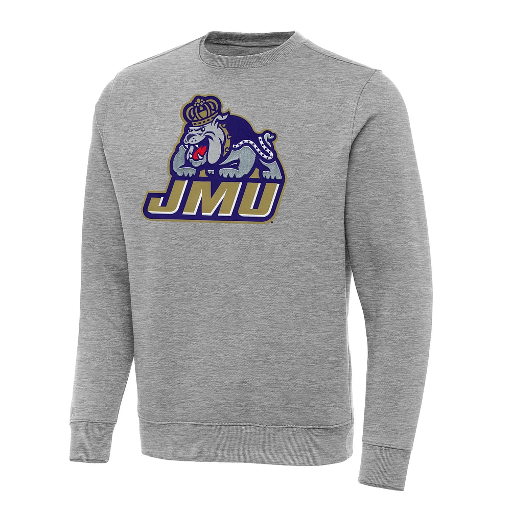 Men's Antigua Heather Gray James Madison Dukes Big & Tall Victory Pullover Sweatshirt