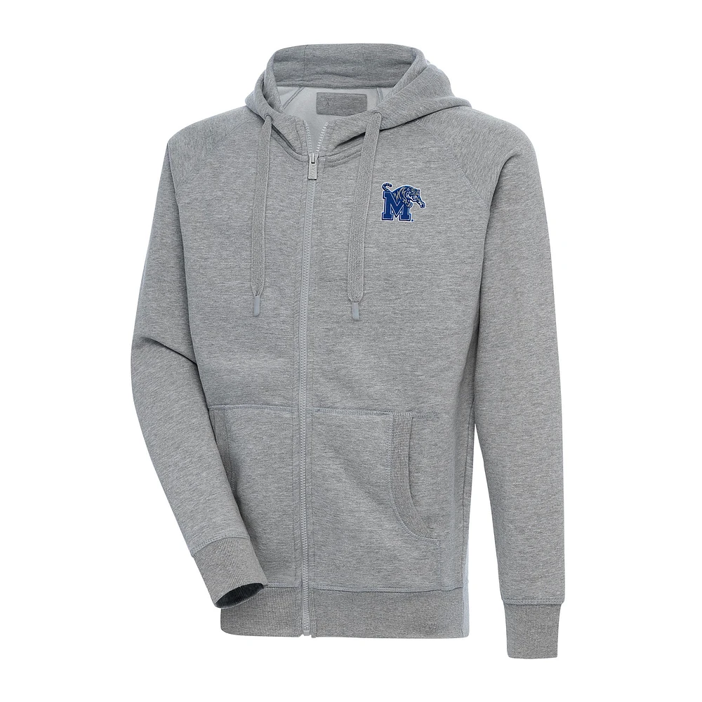 Men's Antigua Heather Gray Memphis Tigers Big & Tall Victory Full-Zip Hoodie Jacket