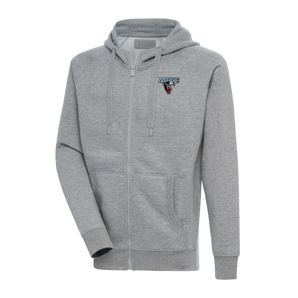Men's Antigua Heather Gray Maine Black Bears Big & Tall Victory Full-Zip Hoodie Jacket