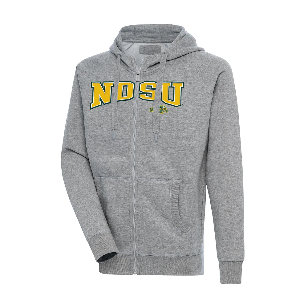 Men's Antigua Heather Gray NDSU Bison Big & Tall Victory Raglan Full-Zip Hoodie Jacket