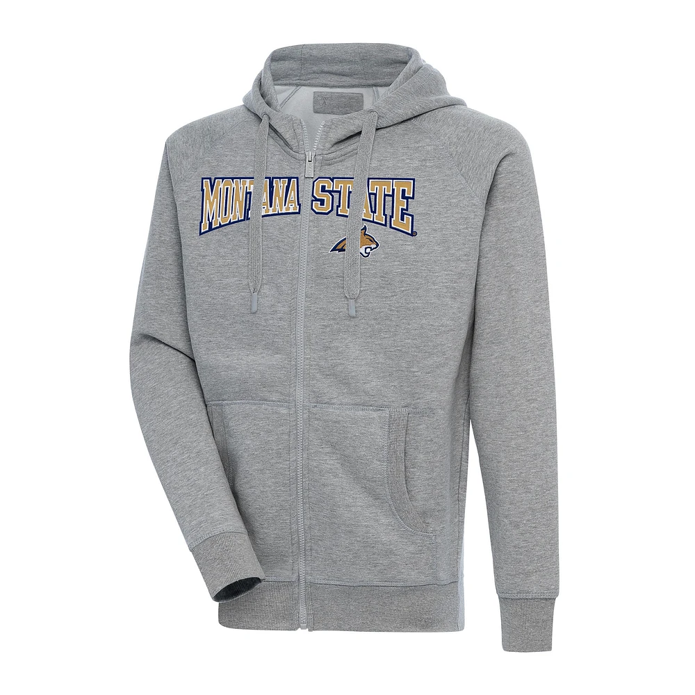 Men's Antigua Heather Gray Montana State Bobcats Big & Tall Victory Raglan Full-Zip Hoodie Jacket