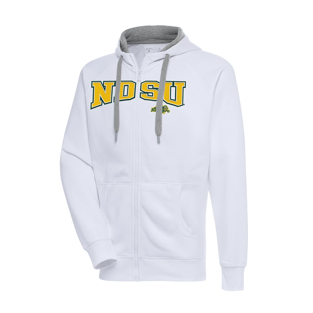 Men's Antigua White NDSU Bison Big & Tall Victory Raglan Full-Zip Hoodie Jacket