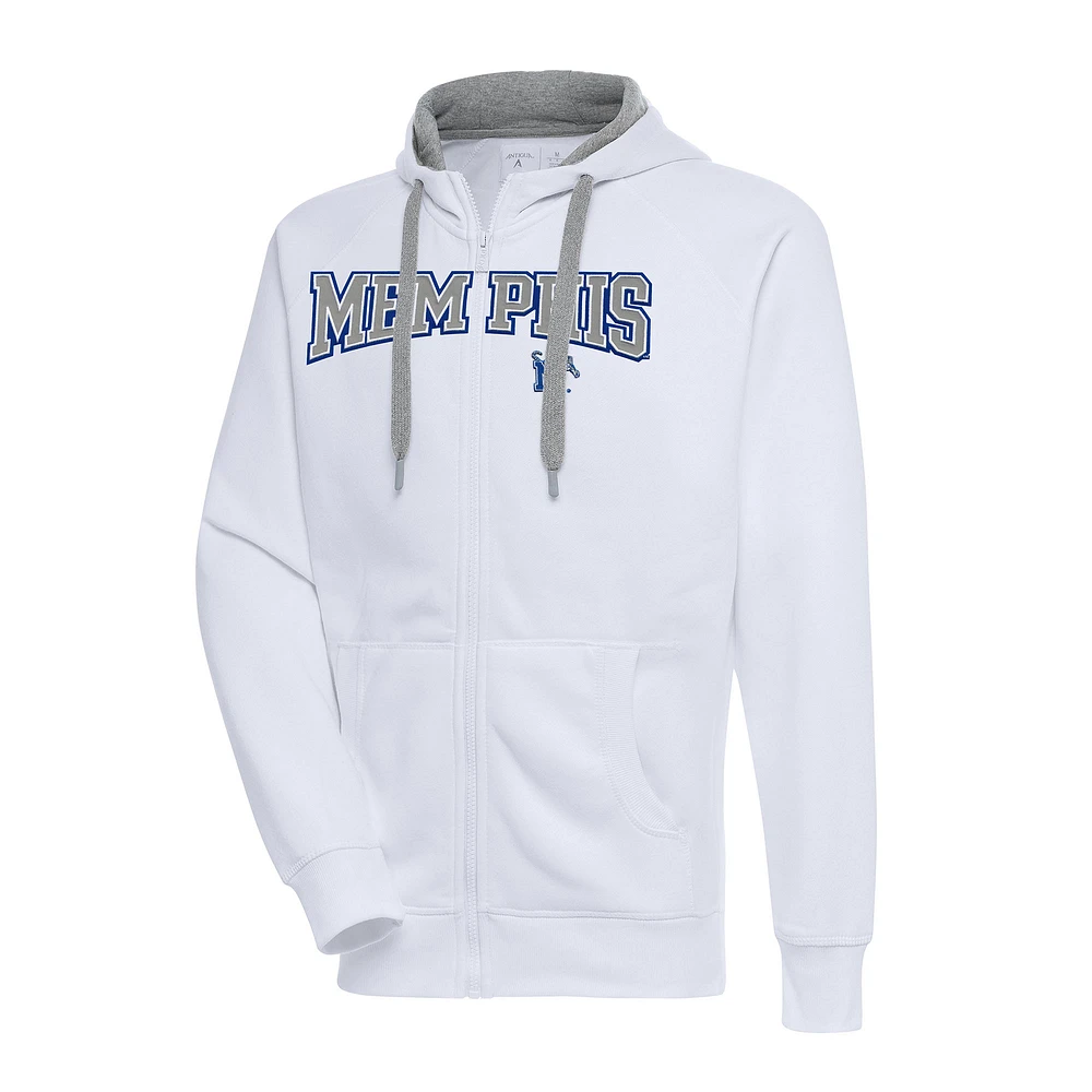 Men's Antigua White Memphis Tigers Big & Tall Victory Raglan Full-Zip Hoodie Jacket