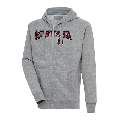 Men's Antigua Heather Gray Montana Grizzlies Big & Tall Victory Raglan Full-Zip Hoodie Jacket