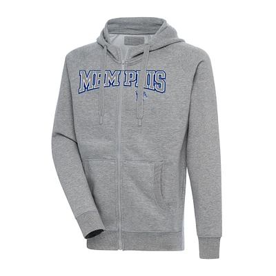 Men's Antigua Heather Gray Memphis Tigers Big & Tall Victory Raglan Full-Zip Hoodie Jacket