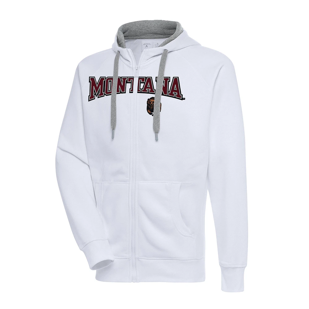 Men's Antigua White Montana Grizzlies Big & Tall Victory Raglan Full-Zip Hoodie Jacket