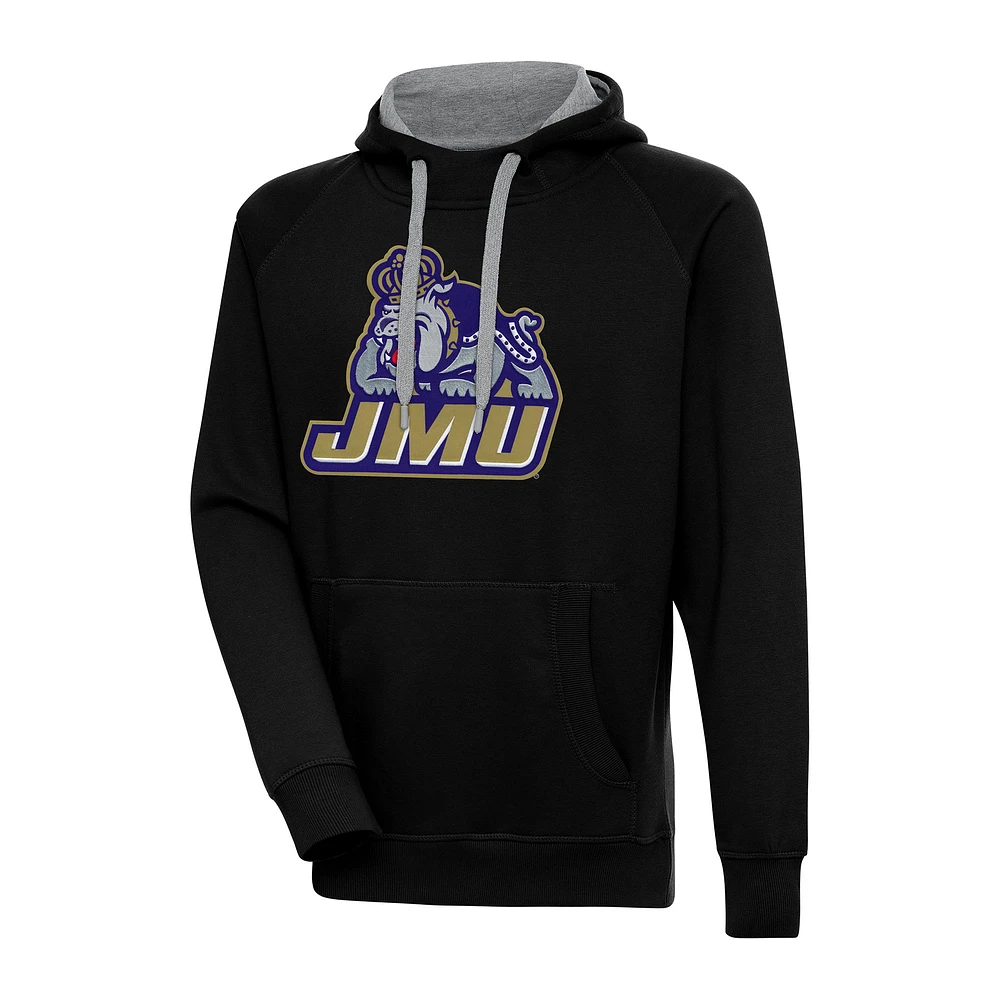Men's Antigua Black James Madison Dukes Big & Tall Victory Pullover Hoodie