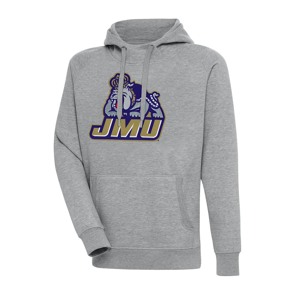 Men's Antigua Heather Gray James Madison Dukes Big & Tall Victory Pullover Hoodie
