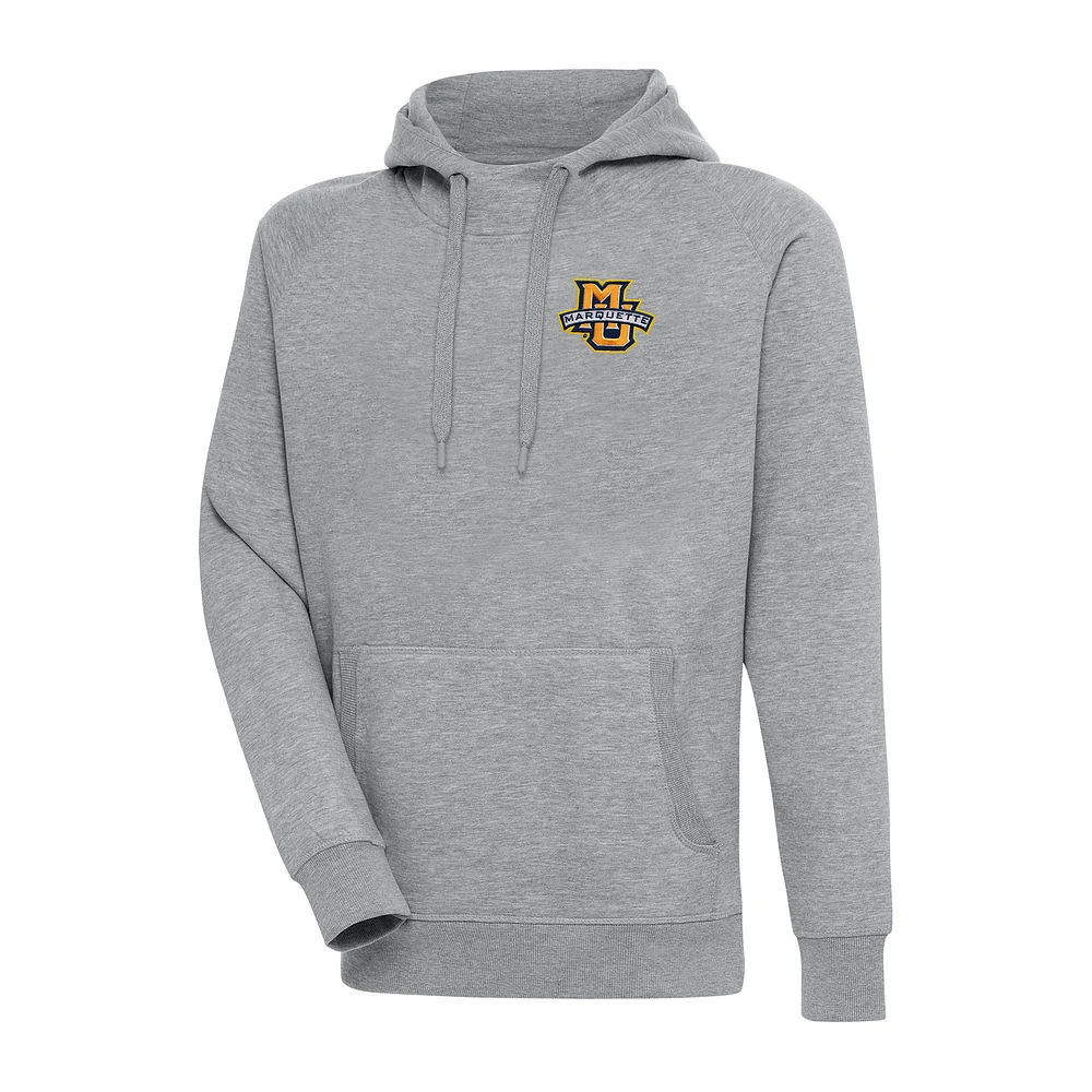 Men's Antigua Heather Gray Marquette Golden Eagles Big & Tall Victory Raglan Pullover Hoodie