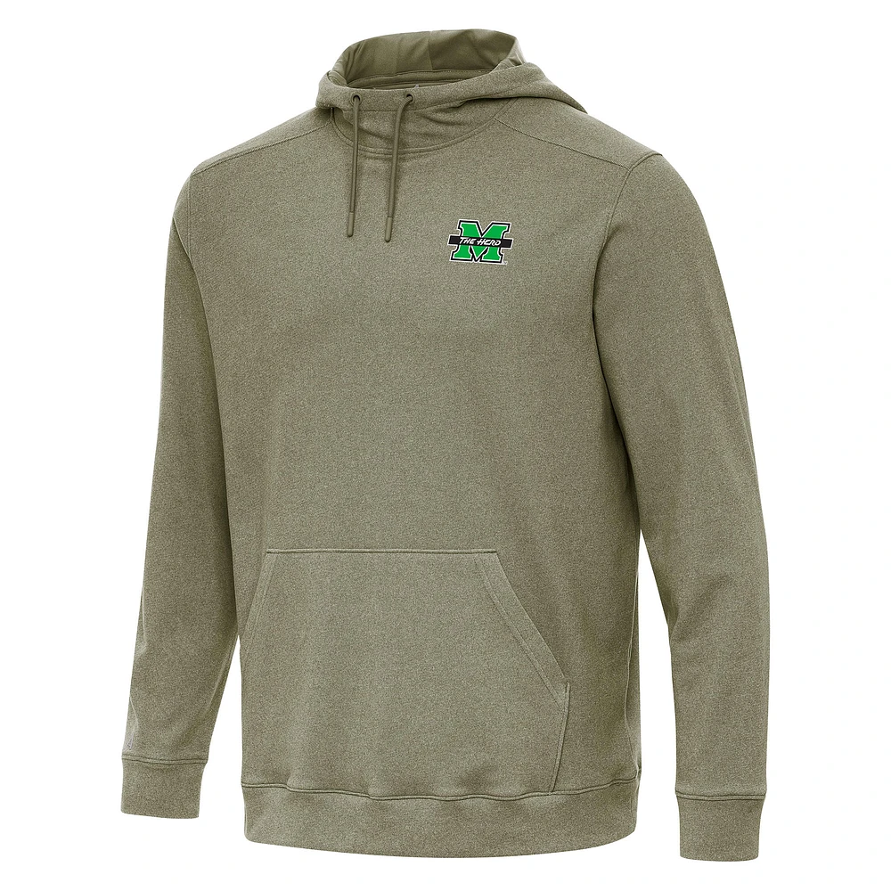 Men's Antigua Heather Olive Marshall Thundering Herd Cloud Pullover Hoodie