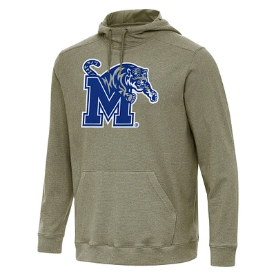 Men's Antigua Heather Olive Memphis Tigers Cloud Pullover Hoodie