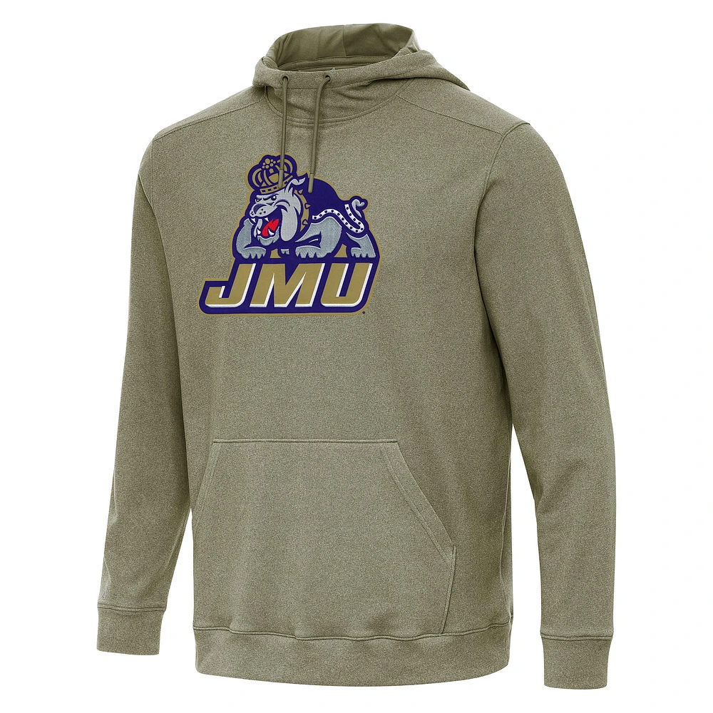 Men's Antigua Heather Olive James Madison Dukes Cloud Pullover Hoodie