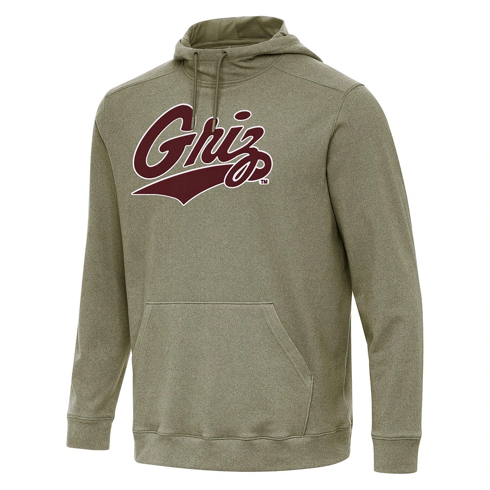 Men's Antigua Heather Olive Montana Grizzlies Cloud Pullover Hoodie