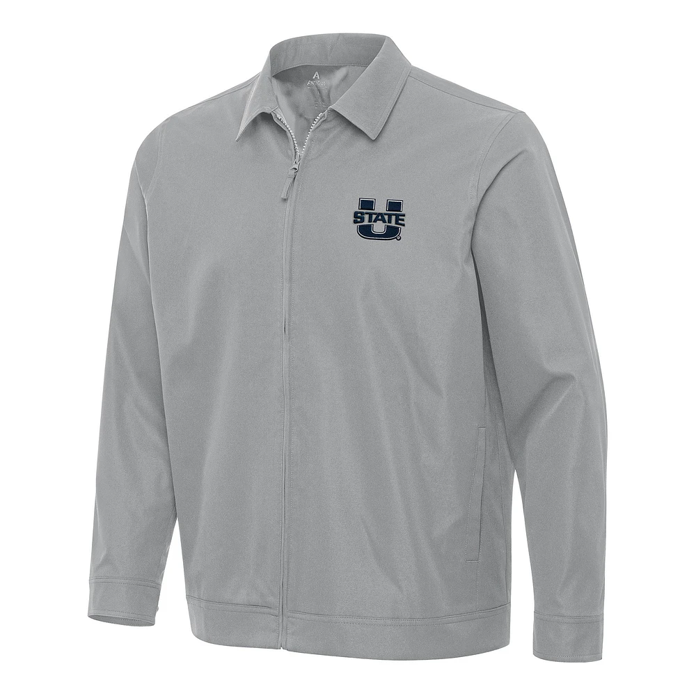 Men's Antigua Gray Utah State Aggies Pivot Full-Zip Jacket