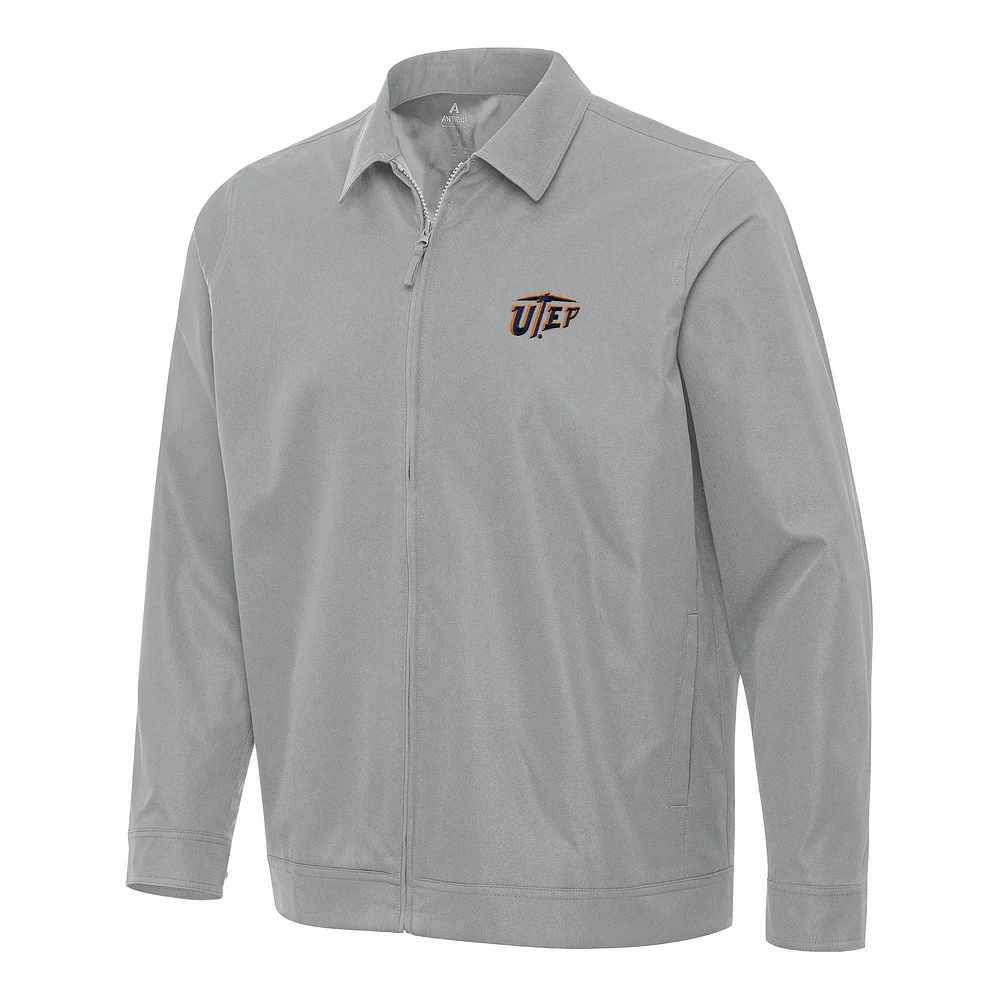 Men's Antigua Gray UTEP Miners Pivot Full-Zip Jacket