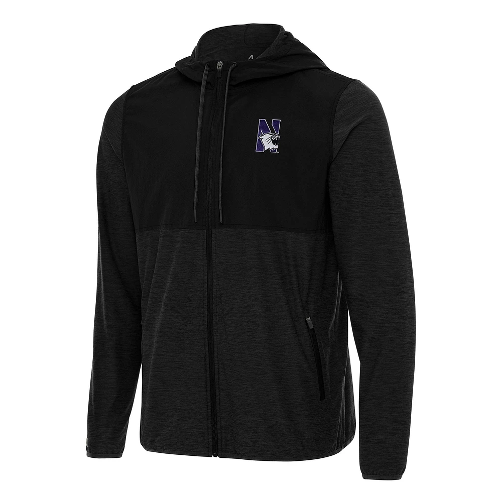 Men's Antigua Black Northwestern Wildcats Sway Full-Zip Hoodie Jacket