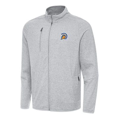 Men's Antigua Heather Gray San Jose State Spartans Hold-Up Full-Zip Tri-Blend Jacket