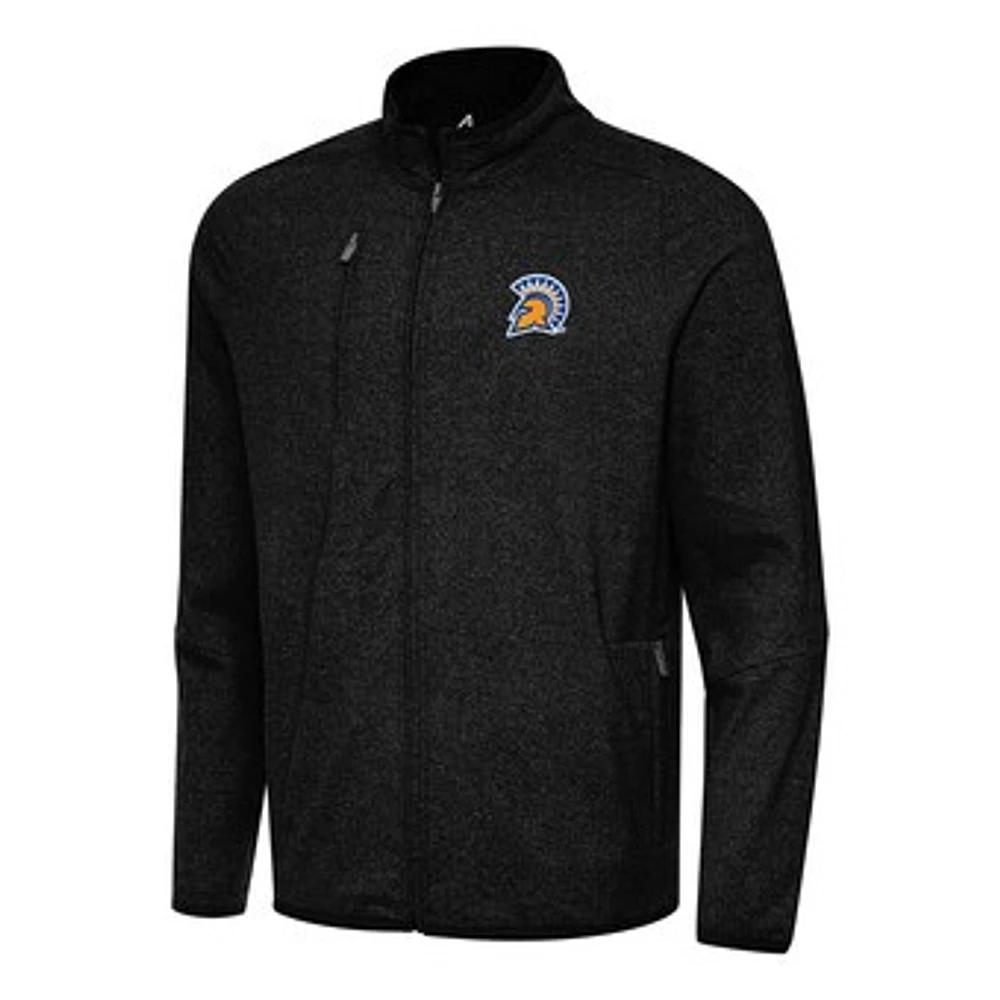Men's Antigua Heather Black San Jose State Spartans Hold-Up Tri-Blend Full-Zip Jacket