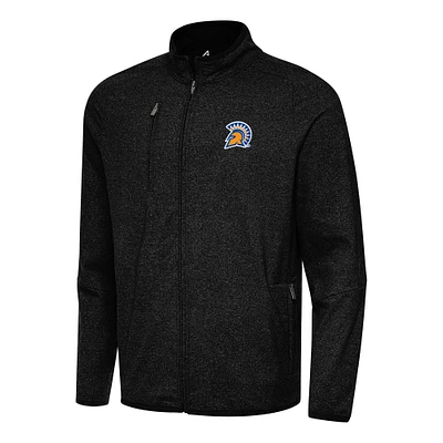 Men's Antigua Heather Black San Jose State Spartans Hold-Up Tri-Blend Full-Zip Jacket