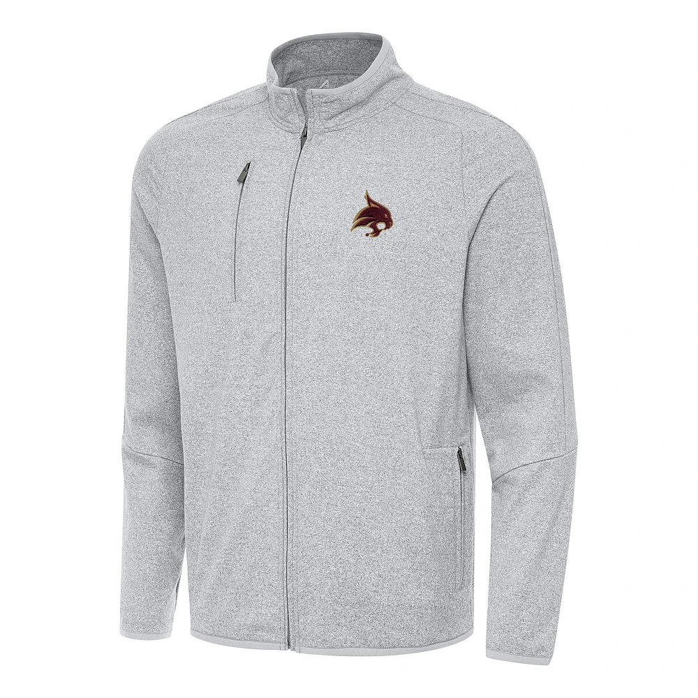 Men's Antigua Heather Gray Texas State Bobcats Hold-Up Full-Zip Tri-Blend Jacket