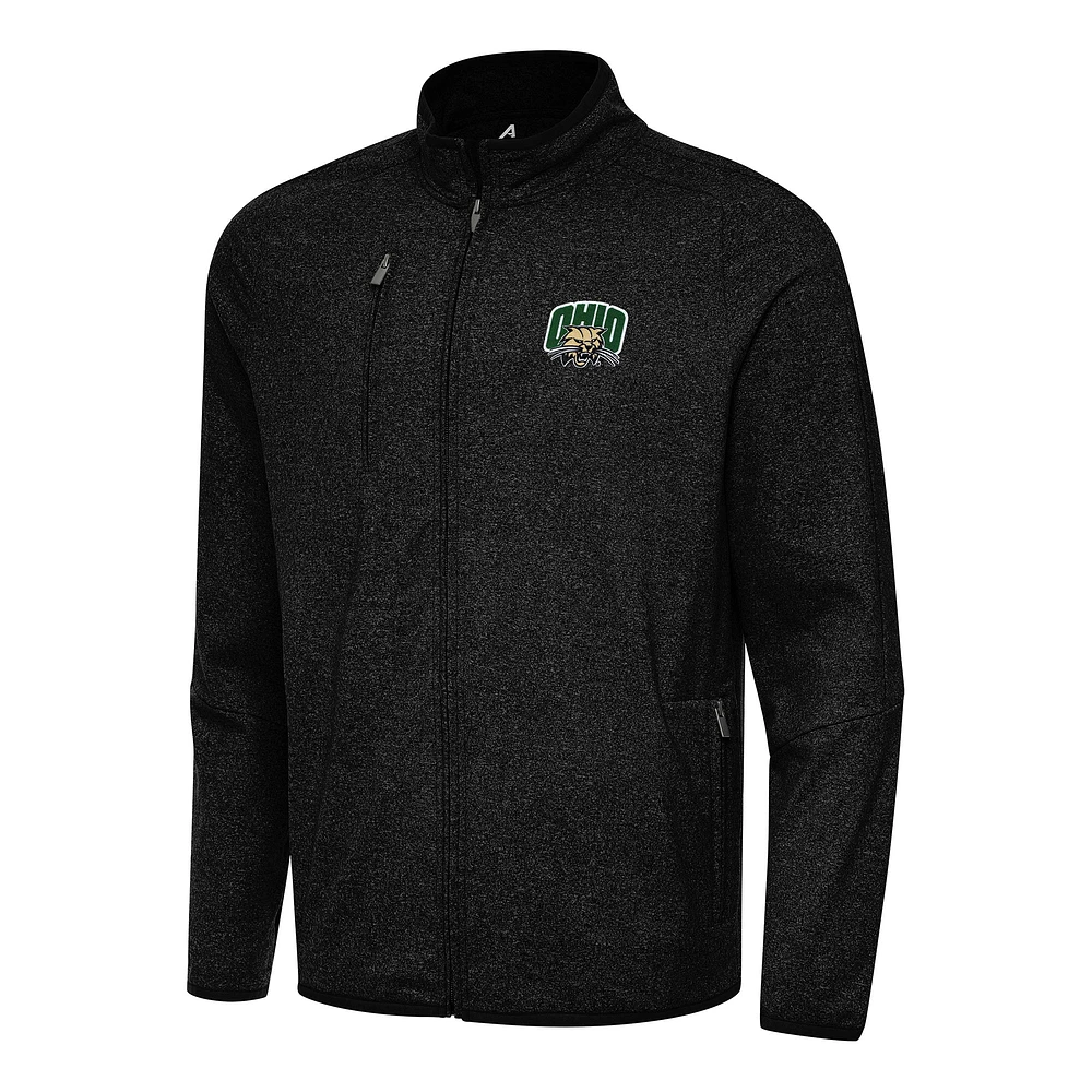 Men's Antigua Heather Black Ohio Bobcats Hold-Up Full-Zip Tri-Blend Jacket