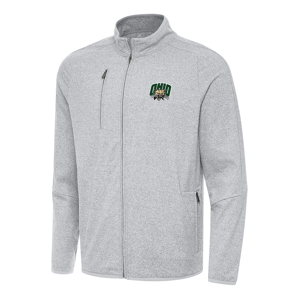 Men's Antigua Heather Gray Ohio Bobcats Hold-Up Full-Zip Tri-Blend Jacket