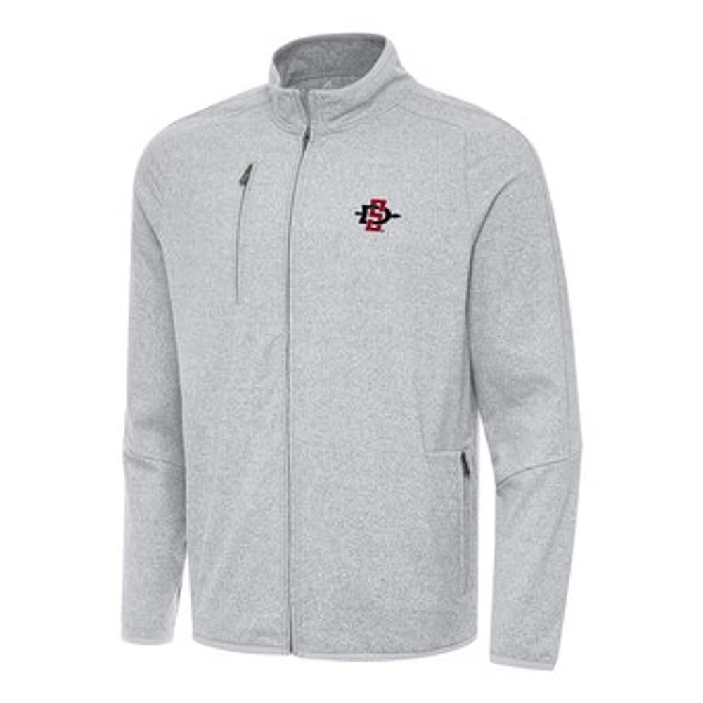 Men's Antigua Heather Gray San Diego State Aztecs Hold-Up Full-Zip Tri-Blend Jacket