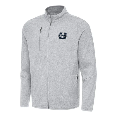 Men's Antigua Heather Gray Utah State Aggies Hold-Up Full-Zip Tri-Blend Jacket