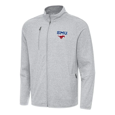 Men's Antigua Heather Gray SMU Mustangs Hold-Up Full-Zip Tri-Blend Jacket