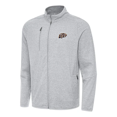 Men's Antigua Heather Gray UTEP Miners Hold-Up Full-Zip Tri-Blend Jacket