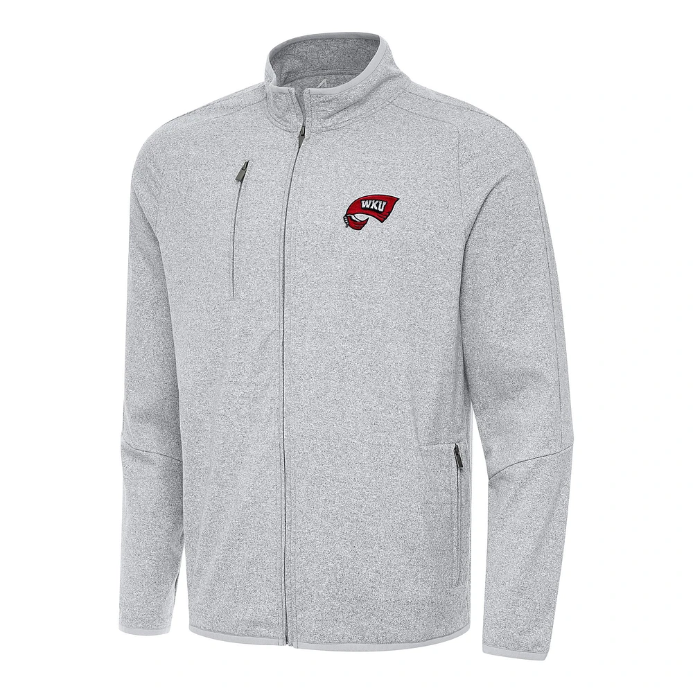 Men's Antigua Heather Gray Western Kentucky Hilltoppers Hold-Up Full-Zip Tri-Blend Jacket