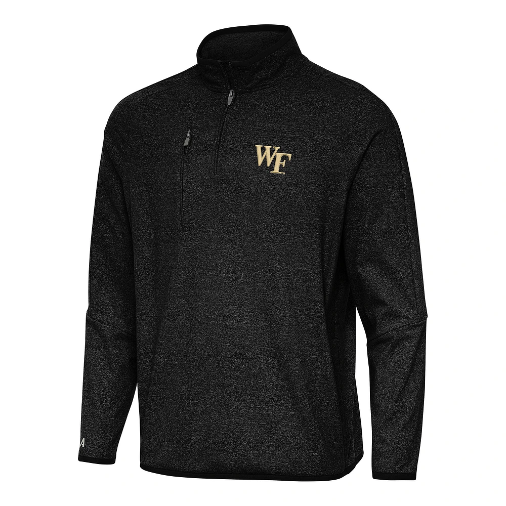 Men's Antigua Heather Black Wake Forest Demon Deacons Certain Quarter-Zip Tri-Blend Sweatshirt