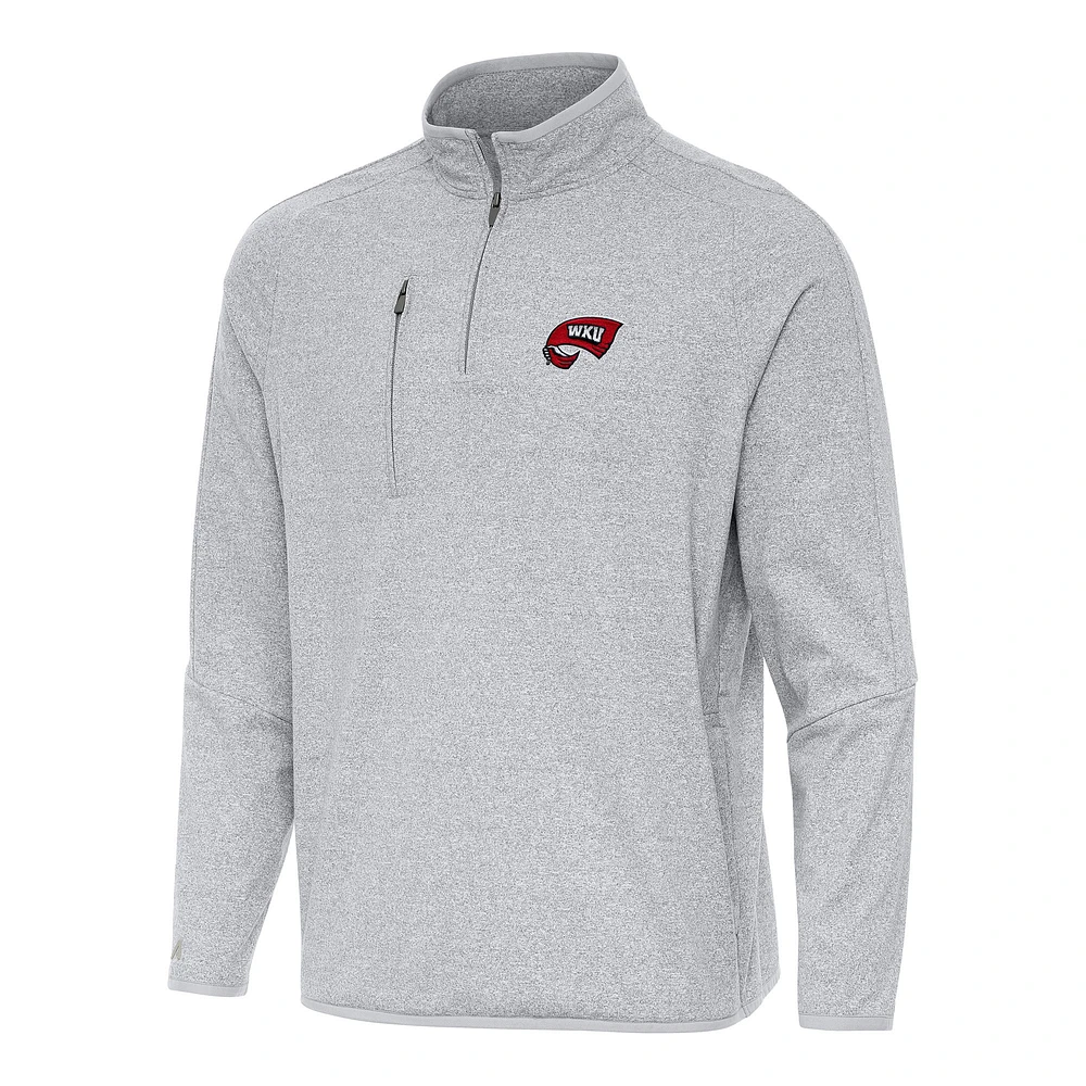 Men's Antigua Heather Gray Western Kentucky Hilltoppers Certain Quarter-Zip Tri-Blend Sweatshirt
