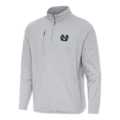 Men's Antigua Heather Gray Utah State Aggies Certain Quarter-Zip Tri-Blend Sweatshirt