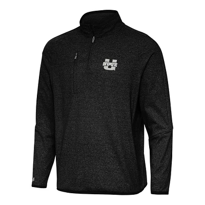 Men's Antigua Heather Black Utah State Aggies Certain Quarter-Zip Tri-Blend Sweatshirt