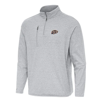 Men's Antigua Heather Gray UTEP Miners Certain Quarter-Zip Tri-Blend Sweatshirt