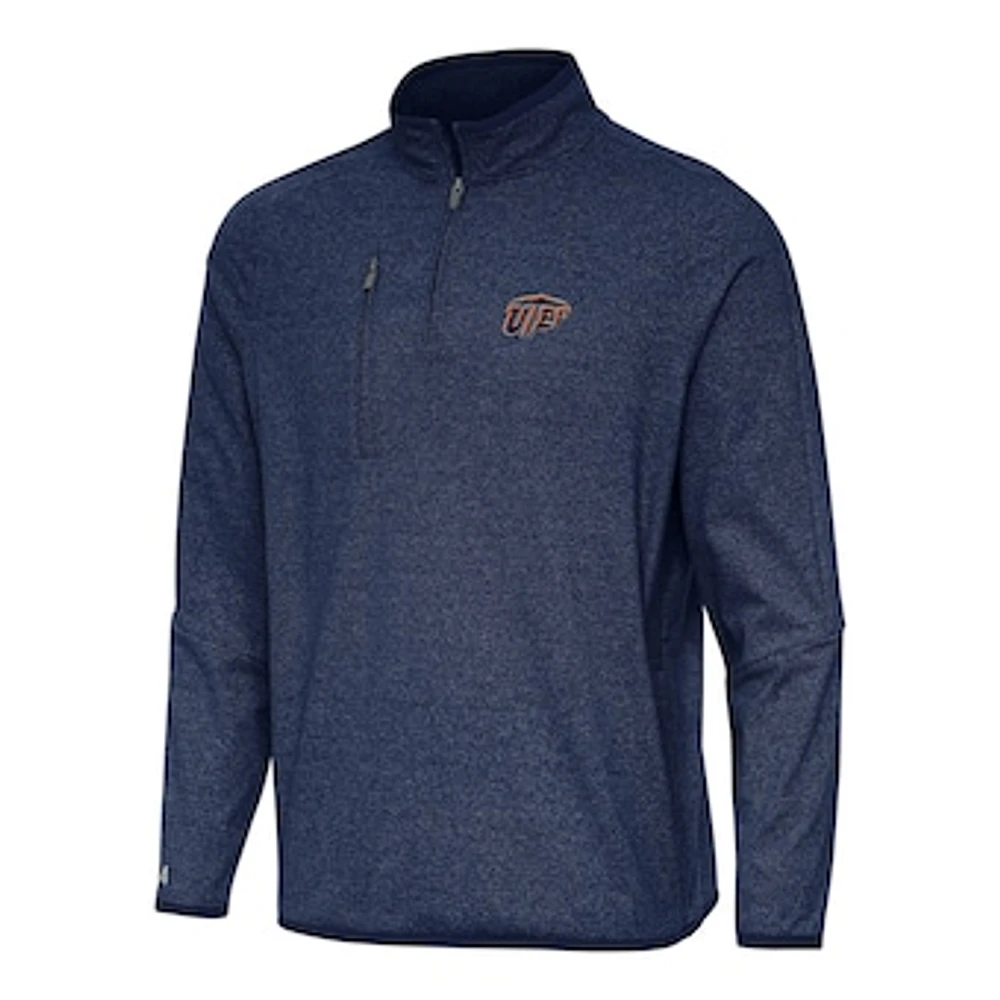 Men's Antigua Heather Navy UTEP Miners Certain Quarter-Zip Tri-Blend Sweatshirt